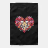 Skeleton Couple Holding Hands Inside A Heart Of Ro Garden Flag