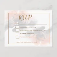 Peach and soft gray marble/Gold typography RSVP Postcard