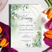 Watercolor Eucalyptus Greenery Gold Wedding Invita Invitation