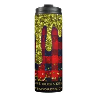 *~* QR SWAG  Rustic Christmas Glitter Red Plaid  Thermal Tumbler