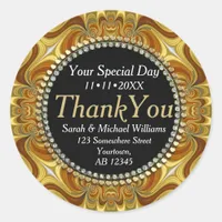 Groovy Gold Liquid Swirls Thank You Stickers