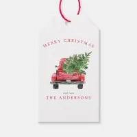 Watercolor Vintage Red Truck Christmas Gift Tags