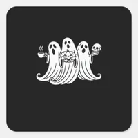Spooky Coffee Sipping Pumpkin Holding Square Sticker