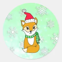 Woodland Creatures Christmas Fox with Santa hat Classic Round Sticker