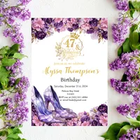 Fabulous 47 Purple Girl Modern 47th Birthday Invitation