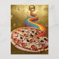 Abstract Pizza Rainbow Leads From Planet to Pizza Postcard