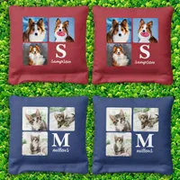 Modern 3 Photo Collage Personalized Monogram Dog Cornhole Bags