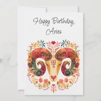 Aries Ram Zodiac Boho Floral Birthday Flat Card