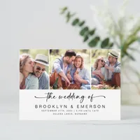 Modern Three Photo QR Code RSVP Wedding Invitation