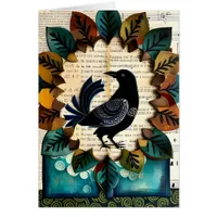 Black Bird Collage Folk Art Blank Inside Card