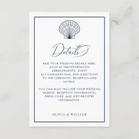 Seashell Navy Blue Beach Wedding Details Enclosure Card