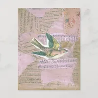 Bird Mixed Media Collage Postcard