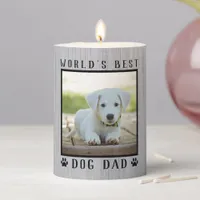 World's Best Dog Dad Paw Prints Pet Photo Rustic Pillar Candle