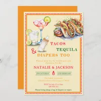 Chic Fiesta Watercolor Tacos Tequila Baby Shower Invitation