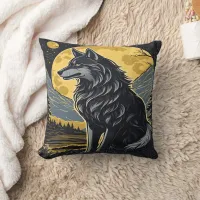 Midnight Howl Under a Full Moon.  Throw Pillow