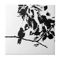 Hummingbird and Tree Branches Silhouette Tile