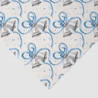 Blue Ribbons and Silver Bells Cream Tissue Paper