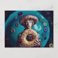 Colorful Man With a Donut Postcard