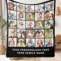 Simple Photo Collage 25 Picture Black Personalized Fleece Blanket