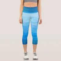 Blue Gradient Stripes Faded   Capri Leggings