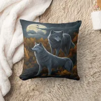 Wolves Howling Under Moonlight.  Throw Pillow