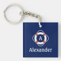 Navy Blue Nautical Lifesaver Monogram Keychain