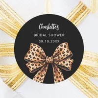 Bow leopard print black Bridal Shower Classic Round Sticker