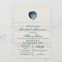 Blue Chevron Seashell Beach bridal shower Invites