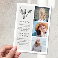 Dove Bird 3 Photo Sympathy Funeral Thank You Card