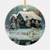 Merry Christmas Y'All Marvelous Winter Night   Ceramic Ornament