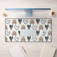 Rainbow Hearts Boho Pattern Yellow Red Gray Desk Mat