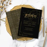 Geometric Graduation Gold on Black ID508 Invitation