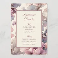 Elegant Floral Wedding Signature Drinks Bar Menu