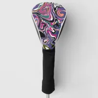 Blue, Black, Coral, White Swirls Marble Like Art   Golf Head Cover