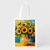 Yellow Sunflowers Perosnalized Grocery Bag