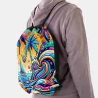 Fun Whimsical Psychedelic Sailboat  Drawstring Bag