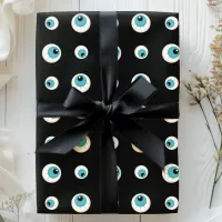 Creepy Blue Eyeball Halloween Science Pattern Wrapping Paper