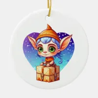 Personalized Cute Elf Christmas Ceramic Ornament