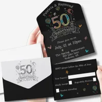 Chalkboard Doodles 50th Anniversary Personalized  All In One Invitation