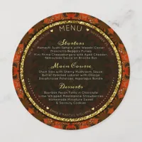 Burnt Orange Gold Eastern Round Wedding Menu Cards