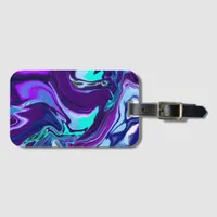 Purple and Teal Abstract Fluid Art Luggage Tag