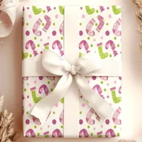 Purple and Green Christmas Stockings Wrapping Paper