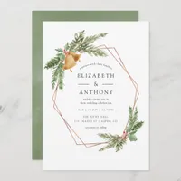 Watercolor Geometric Holly Jolly Christmas Wedding Invitation