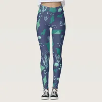 Stingray Marine Sea Life Deep Blue Pattern Leggings