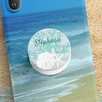 Rustic Beach Wood Sand Dollar Starfish Glitter PopSocket