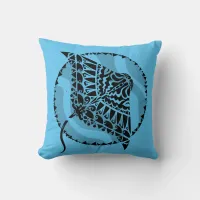 Tribal Manta Ray Blue Throw Pillow