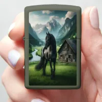 Black Stallion In The Alps Zippo Lighter