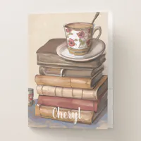 Old Vintage Books and a Cup of Coffee Personalized Pocket Folder