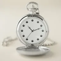 Black Paw Prints as Numbers Pocket Watch