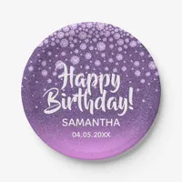 Pink purple pink glitter Happy Birthday diamonds Paper Plates